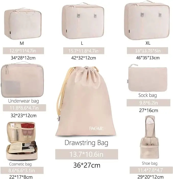 8 Set Mesh Packing Cubes with laundry bag and shoe bag