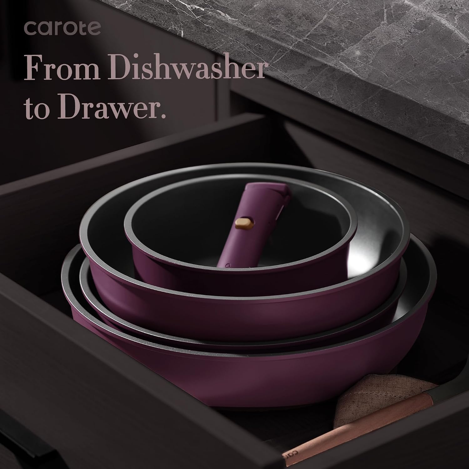 CAROTE 21pcs Pots and Pans Set Non Stick, Detachable Handle Cookware Sets | Ultra Nonstick, Space Saving, Dishwasher & Oven Safe, Non-Toxic Kitchen/Apartment/Camping/RV/ Traveling, Purple