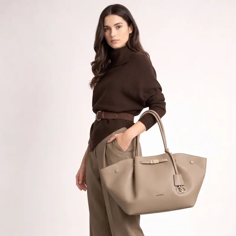 NEWBELLA Marella Top Handle Tote Bags - Elegant PU Leather Tote with Detachable Charm & Magnetic Closure System for Everyday Use 23.6" x 12.6" x 5.5" x 11"