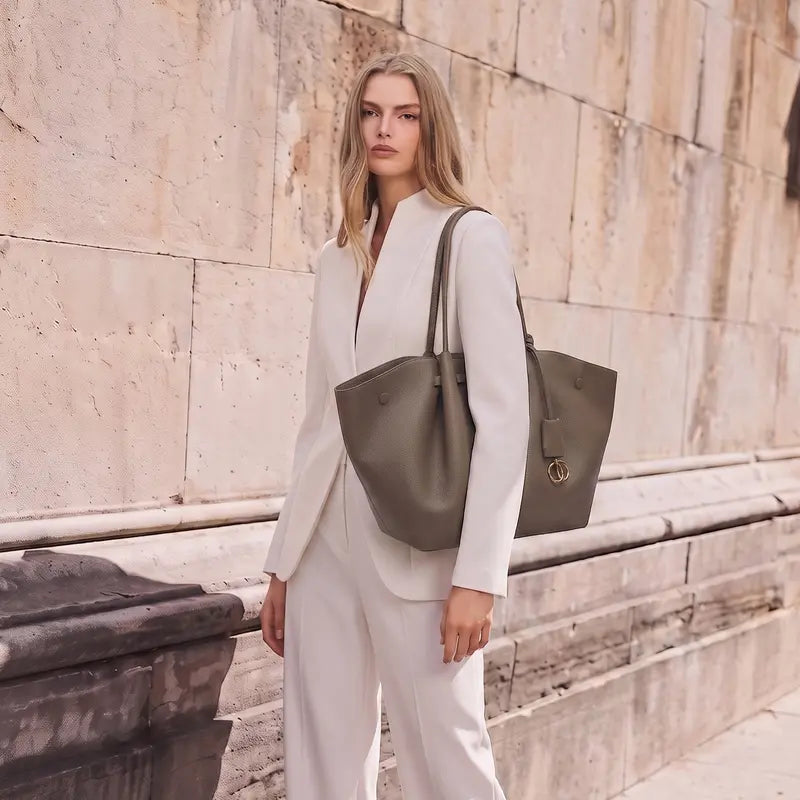 NEWBELLA Marella Top Handle Tote Bags - Elegant PU Leather Tote with Detachable Charm & Magnetic Closure System for Everyday Use 23.6" x 12.6" x 5.5" x 11"